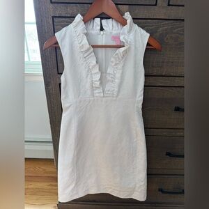 Lilly Pulitzer Tisbury Dress, white heart jacquard ruffle neck, size 0